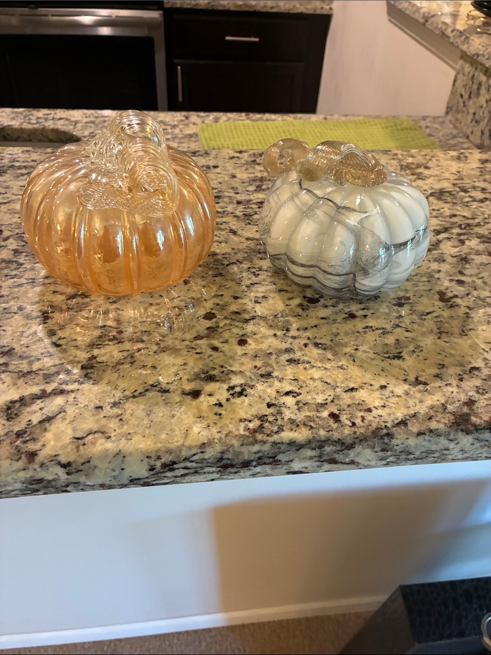 Handblown Glass Pumpkin Décor - Amber and White Marble Set
